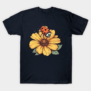 Small Ladybird on Yellow Flower T-Shirt